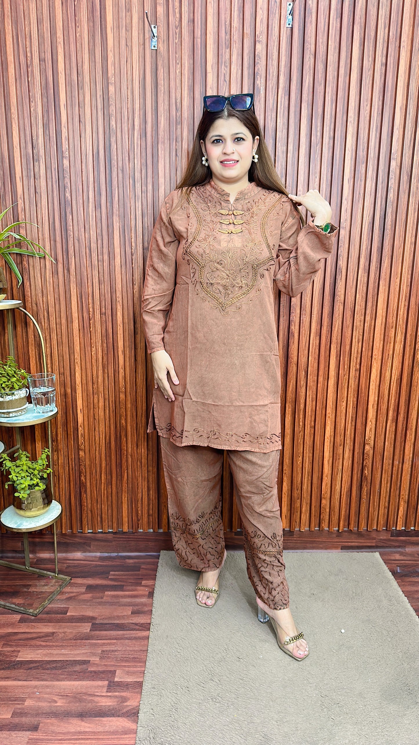Premium cotton marble Lakhnavi coord set