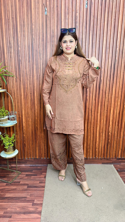 Premium cotton marble Lakhnavi coord set