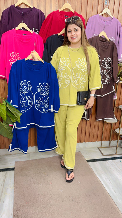 Embroidery Cotton Ribbed Coord set