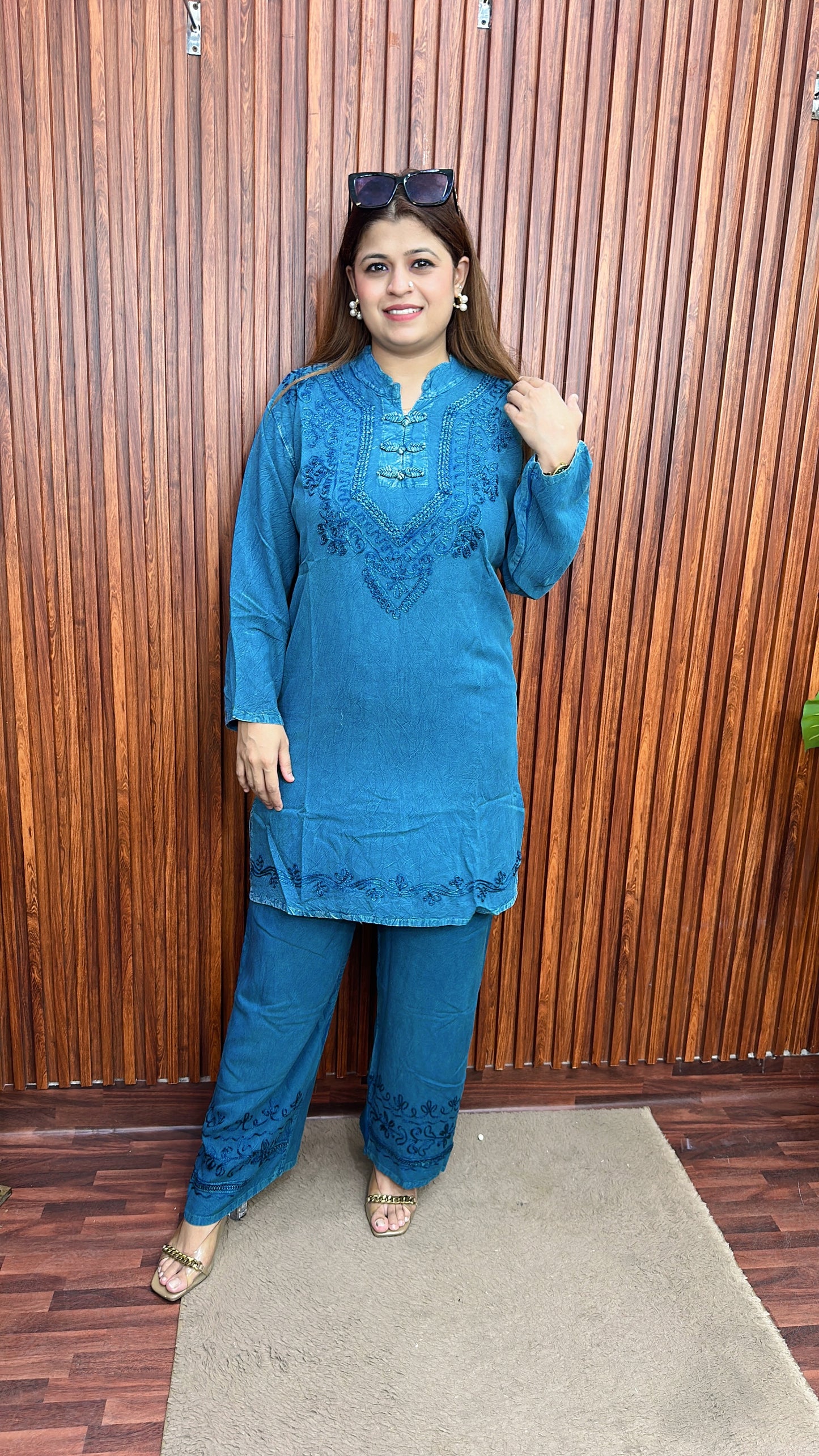 Premium cotton marble Lakhnavi coord set