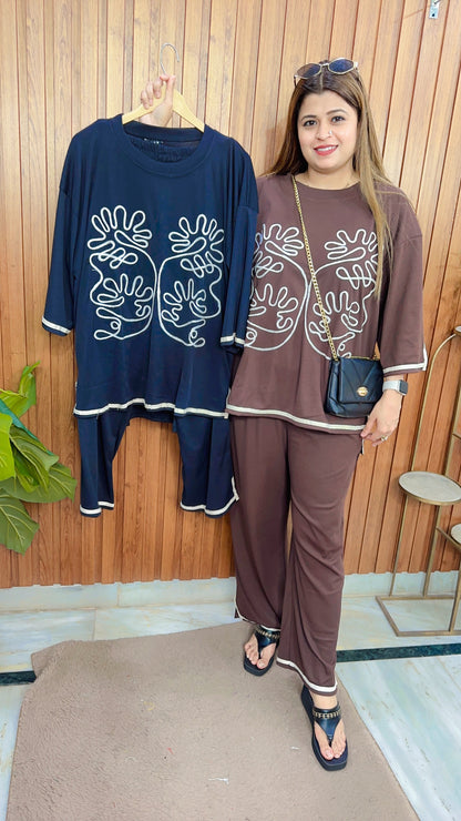 Embroidery Cotton Ribbed Coord set