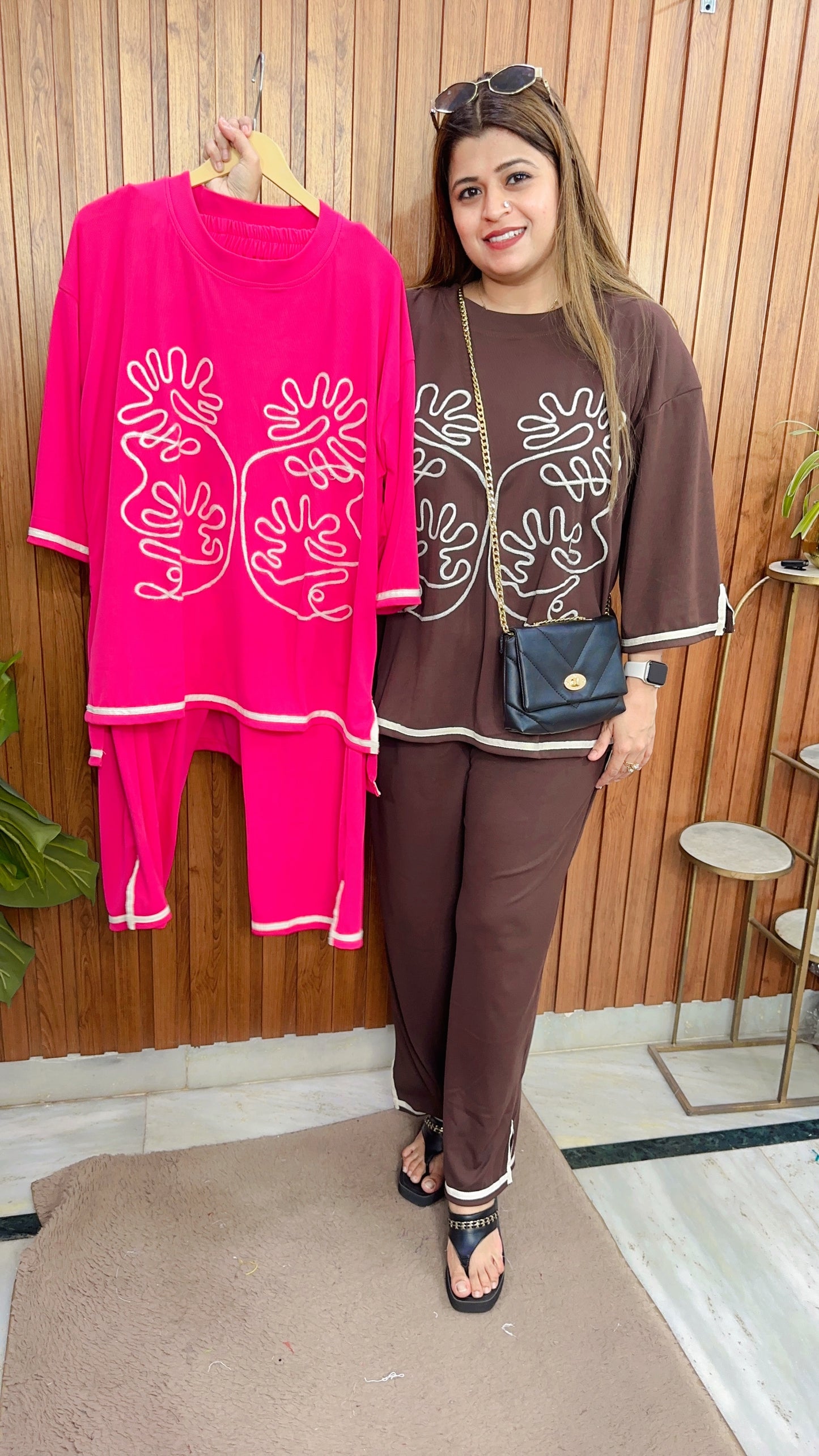 Embroidery Cotton Ribbed Coord set