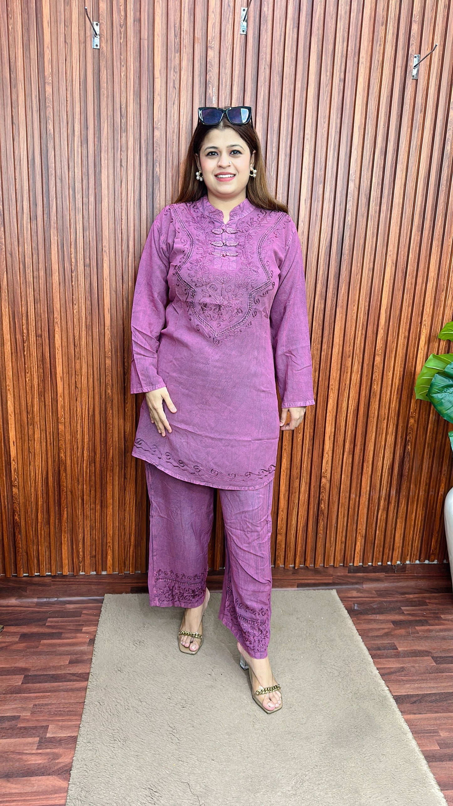 Premium cotton marble Lakhnavi coord set