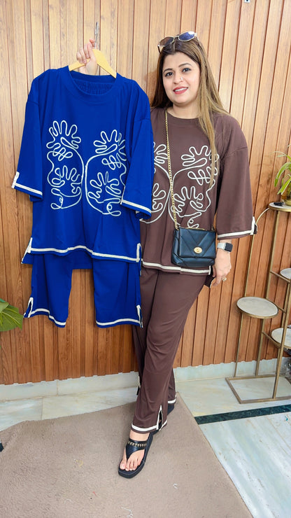 Embroidery Cotton Ribbed Coord set