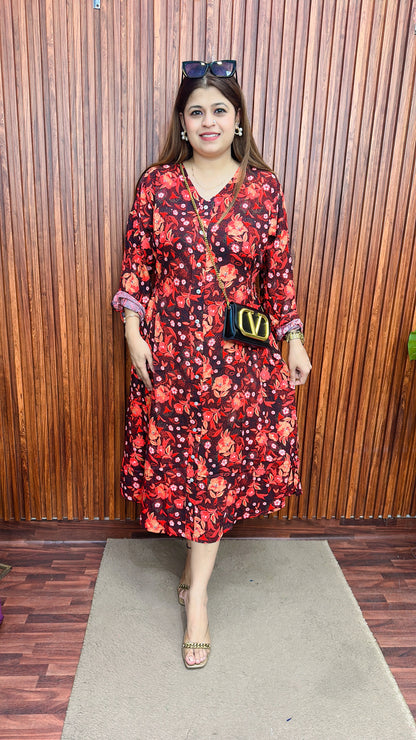 A line cotton printed maxi dress