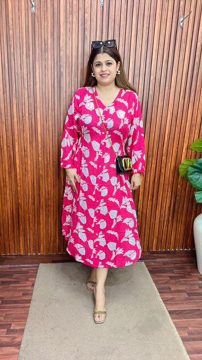 A line cotton printed maxi dress