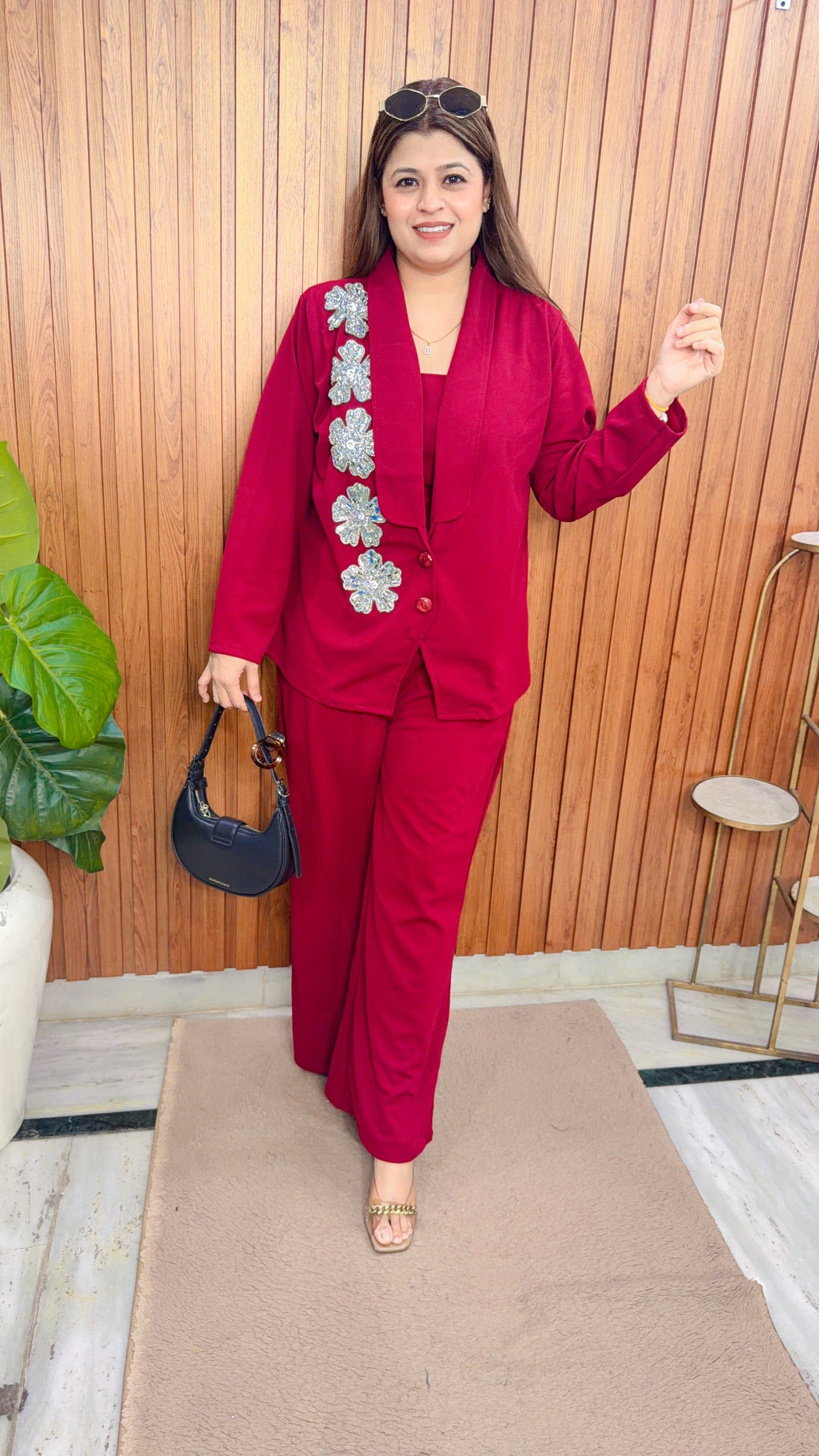 Flower Servoski Imported Lycra Three Piece Suit