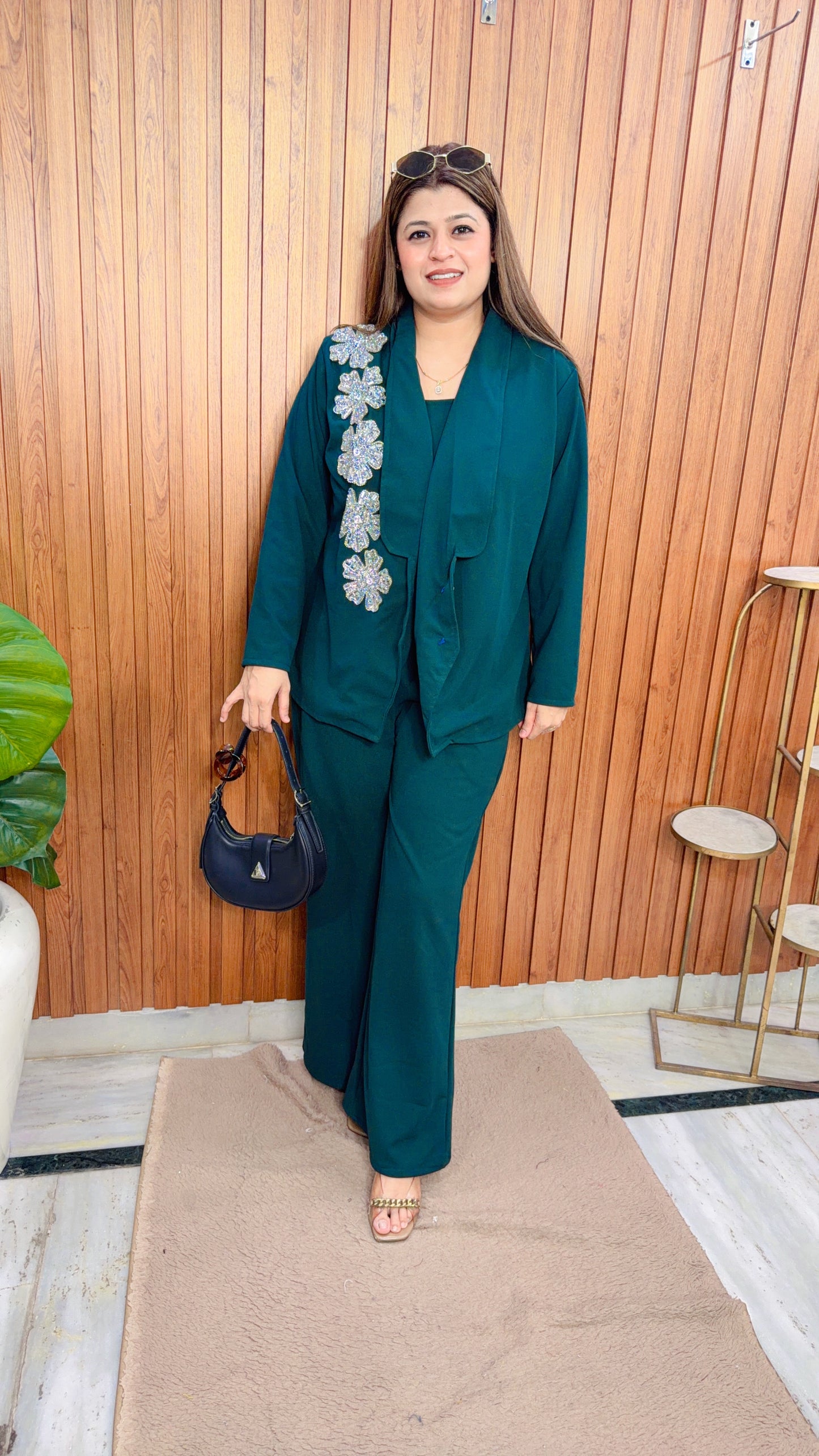 Flower Servoski Imported Lycra Three Piece Suit