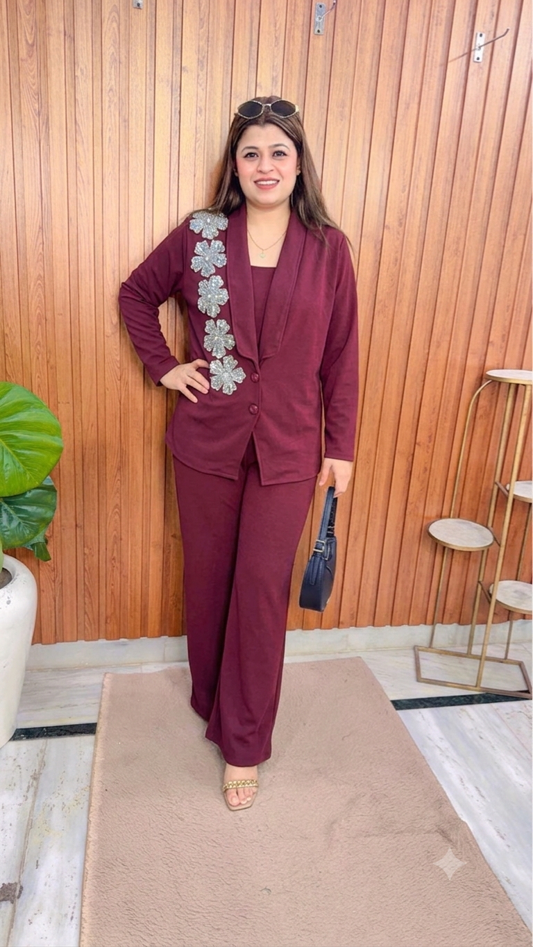 Flower Servoski Imported Lycra Three Piece Suit