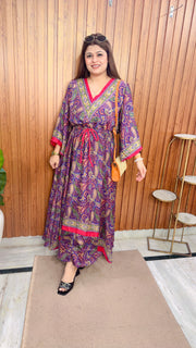 V Neck China Silk Digital Dress