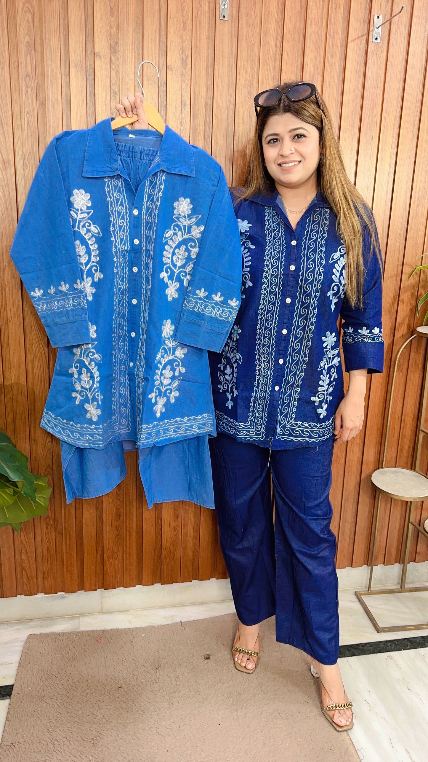 Flower Embroidery Denim Coord set