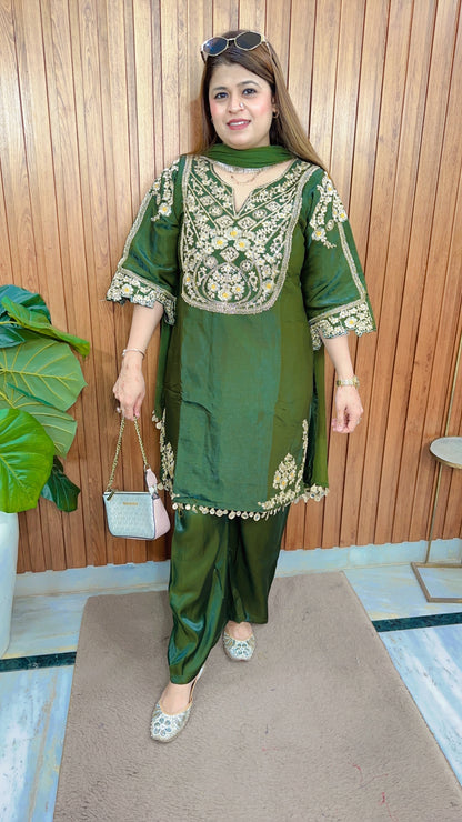 Rahiba Cotton Silk Three Piece Suit