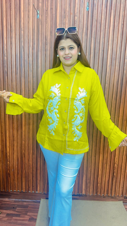 White embroidery Cotton shirt