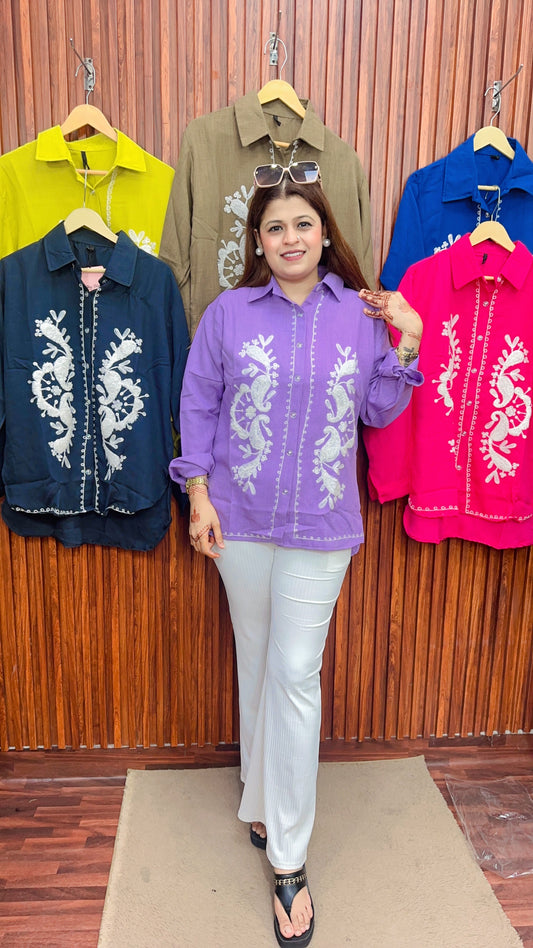 White embroidery Cotton shirt