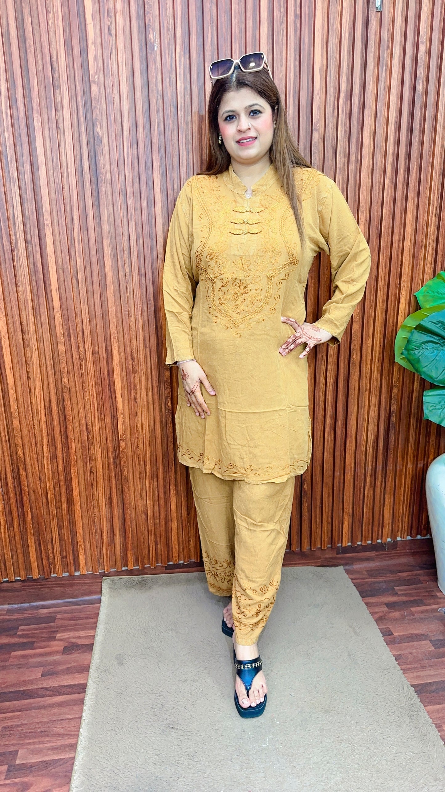 Premium cotton marble Lakhnavi coord set