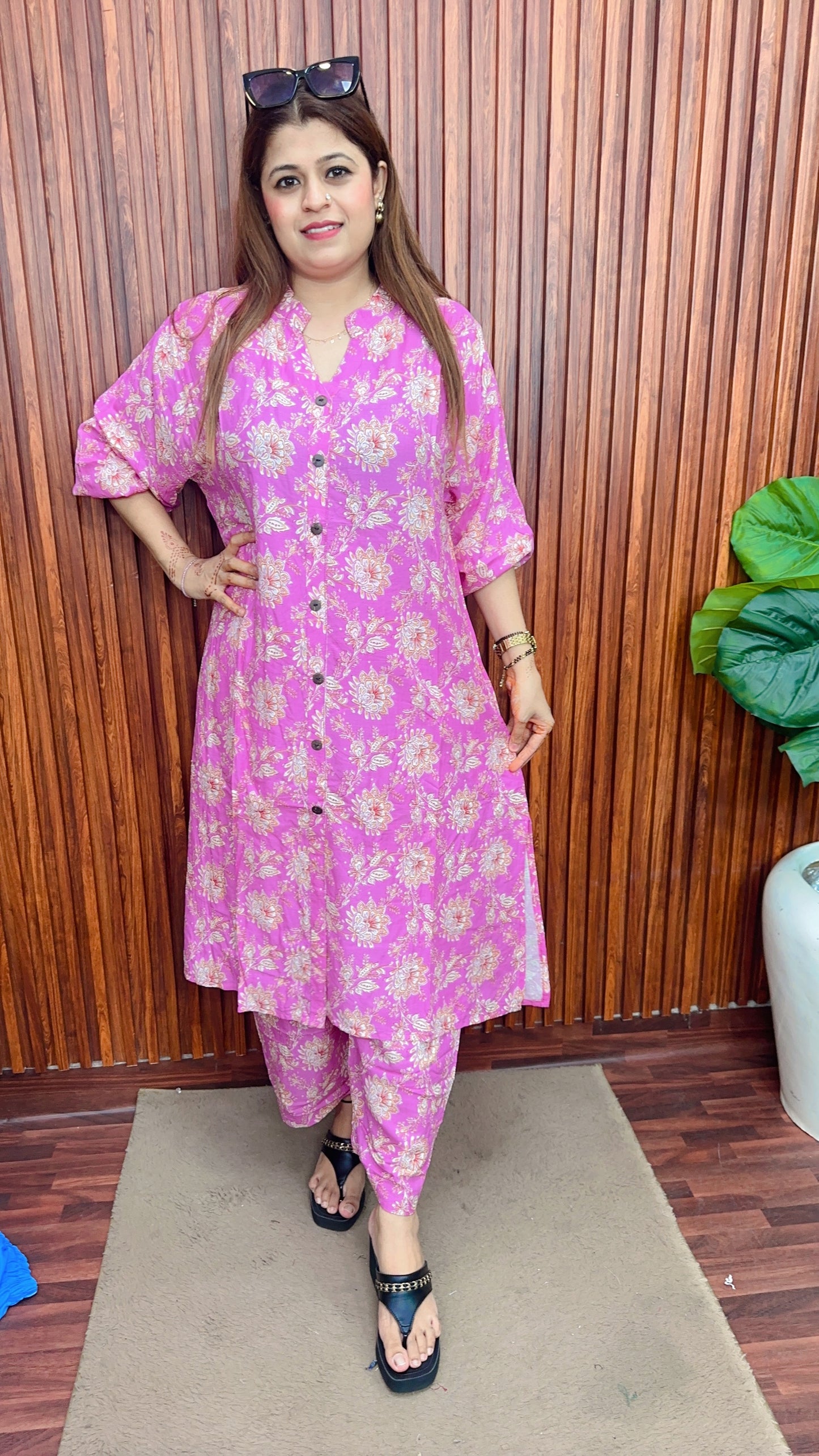 A line  Flower print Coord set