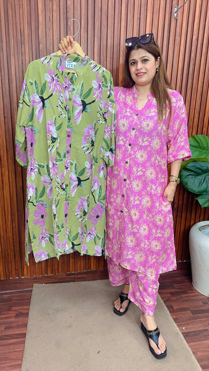 A line  Flower print Coord set