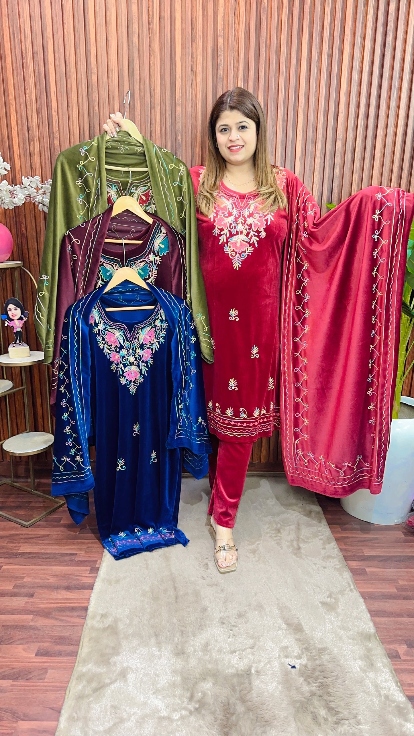 Kashmiri multi Thread work velvet suit