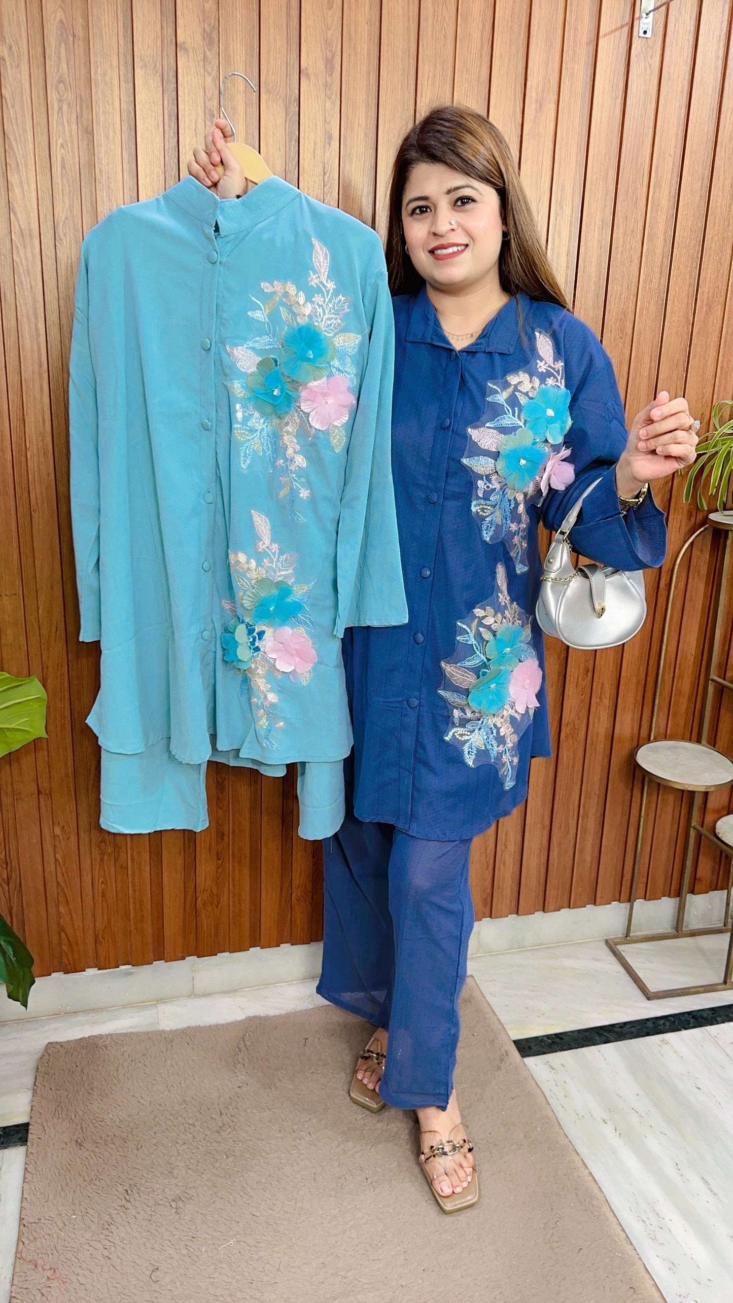 Organza Flower Cotton linen Coord set
