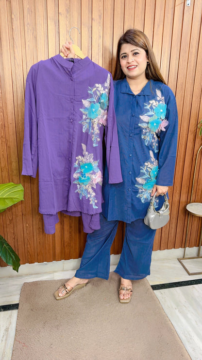 Organza Flower Cotton linen Coord set