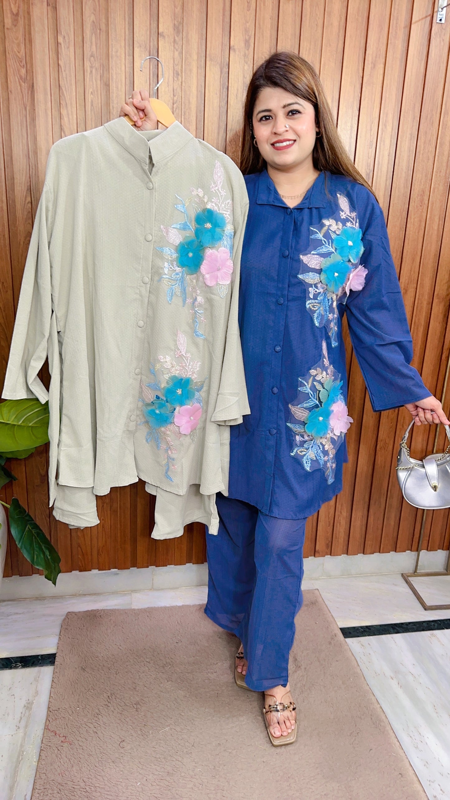 Organza Flower Cotton linen Coord set