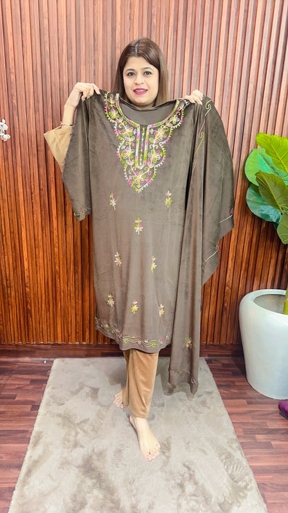 Kashmiri multi Thread work velvet suit