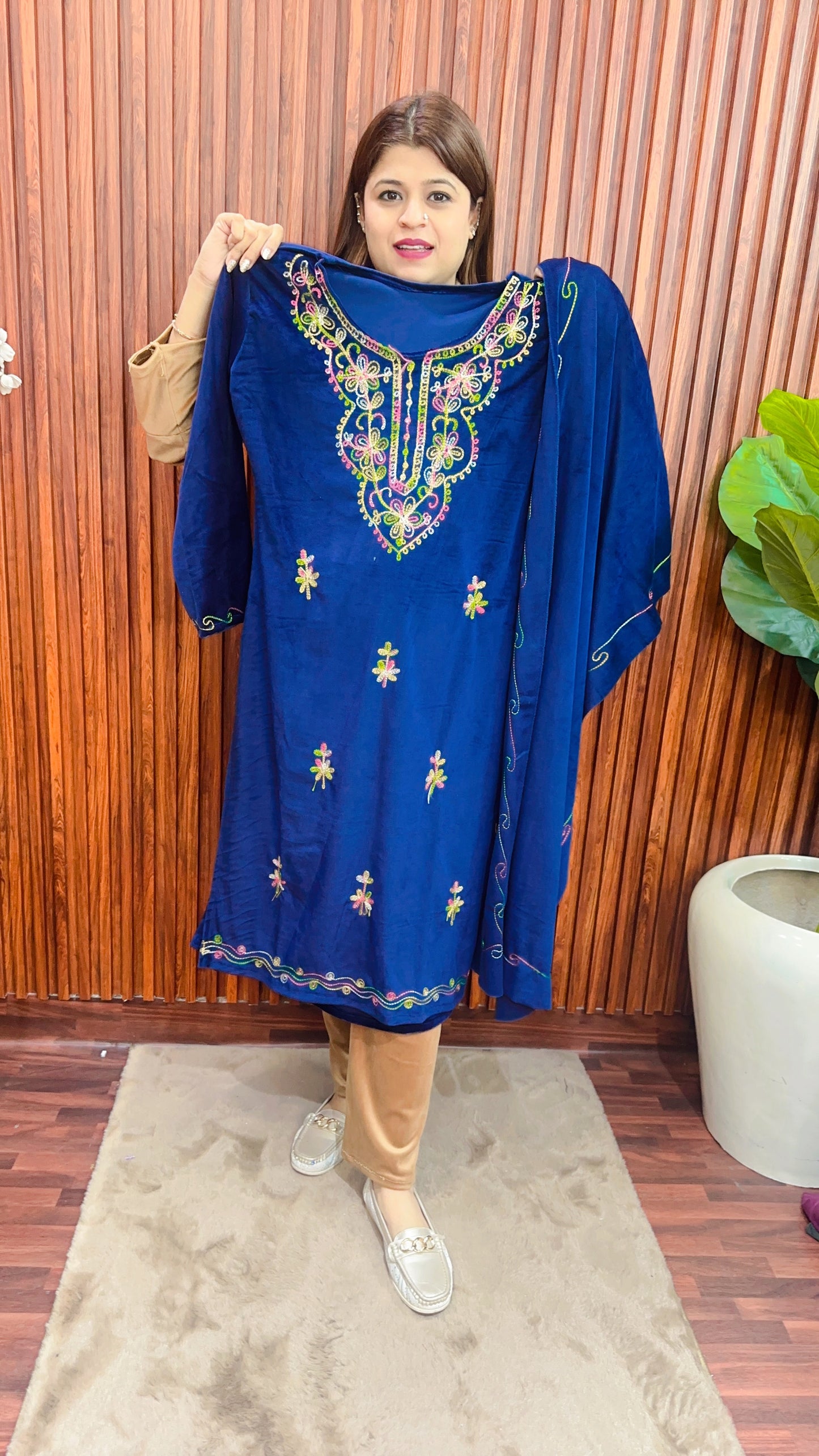 Kashmiri multi Thread work velvet suit