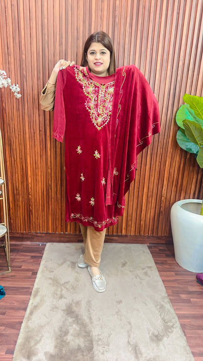 Kashmiri multi Thread work velvet suit