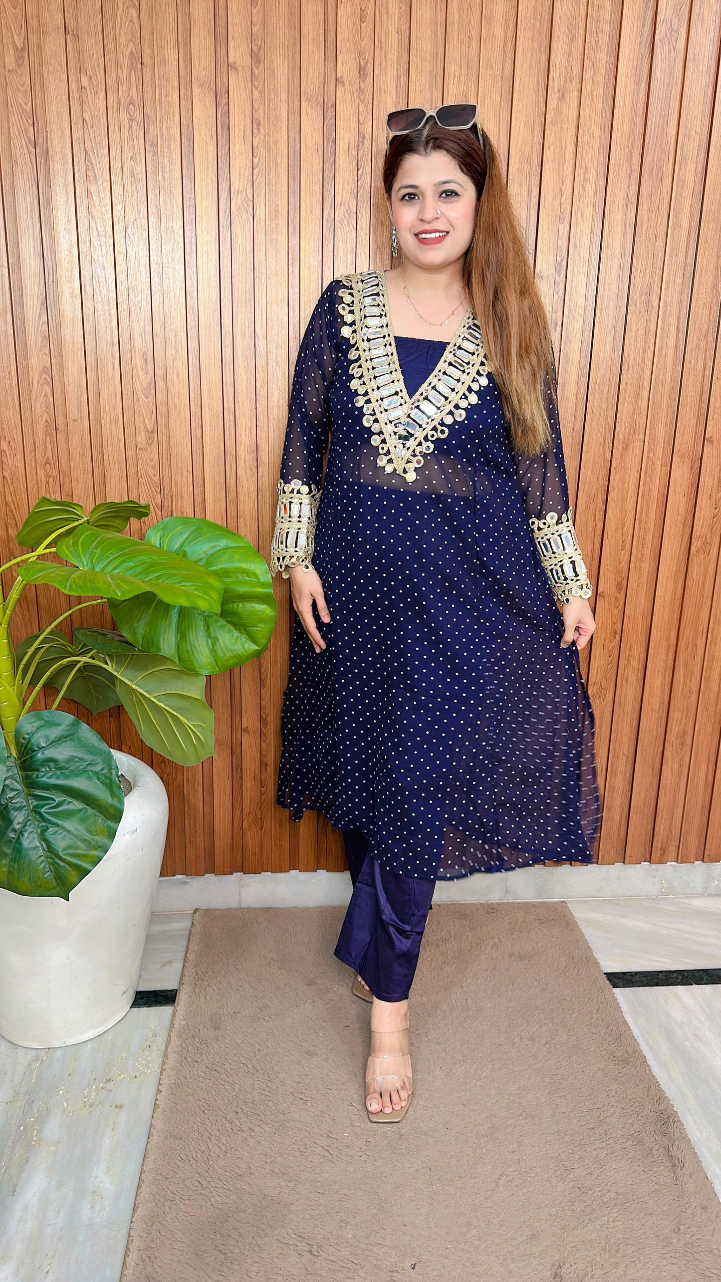 Mirror work with Speghetti Georgette kurta set