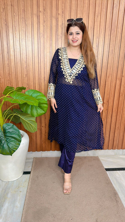 Mirror work with Speghetti Georgette kurta set