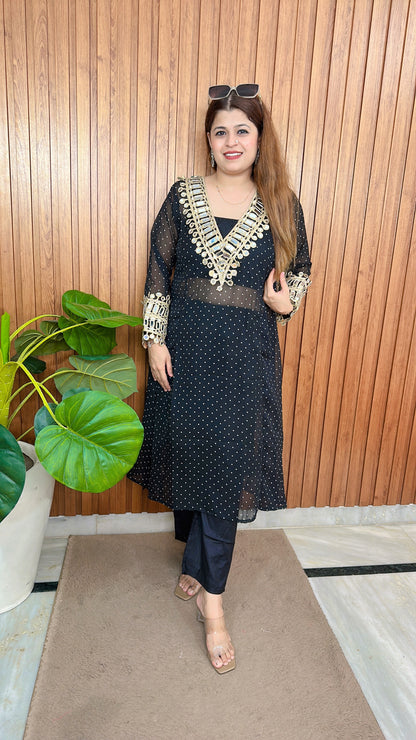 Mirror work with Speghetti Georgette kurta set