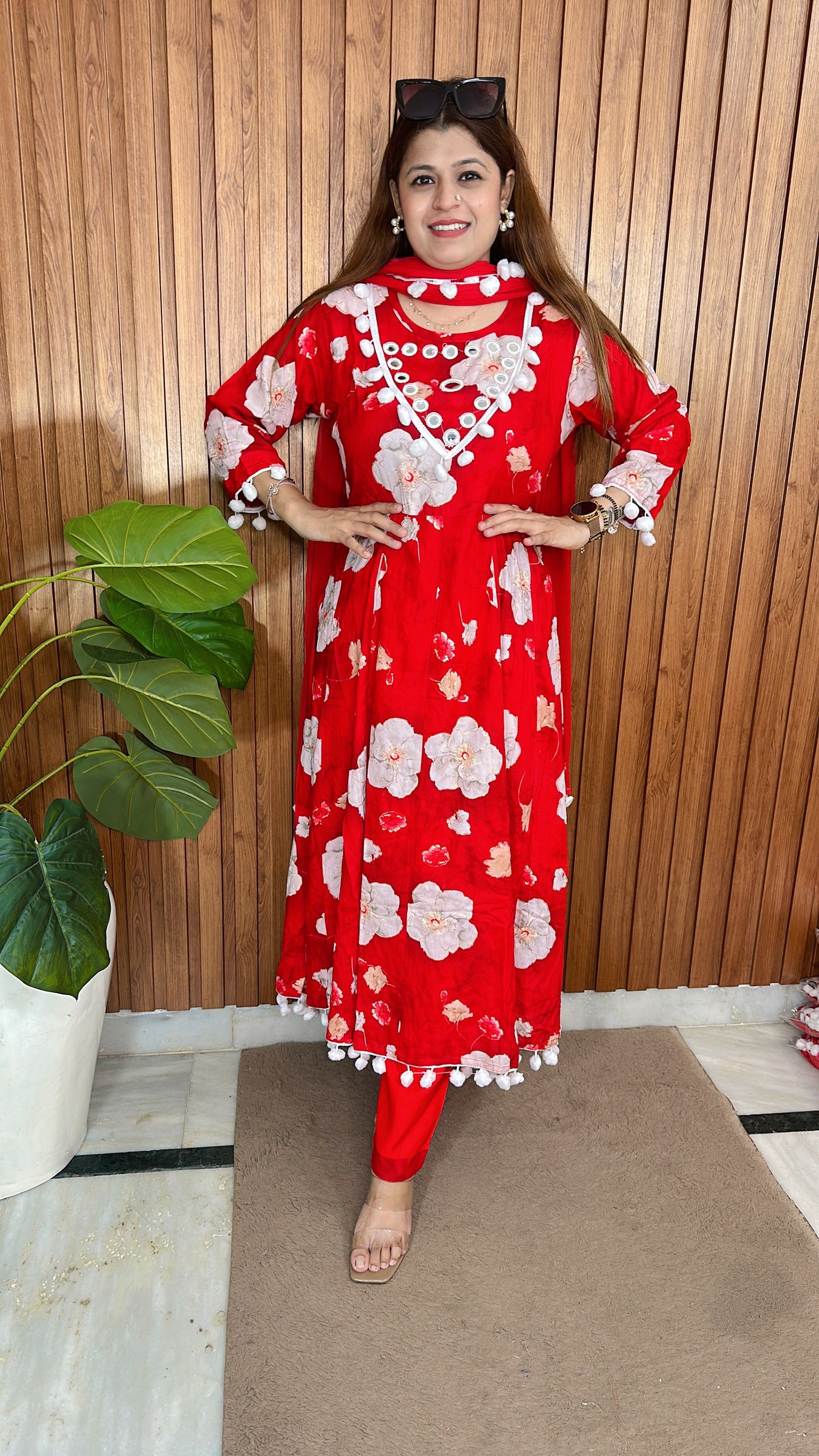 Pom pom Style Pure cotton Anarkali suit