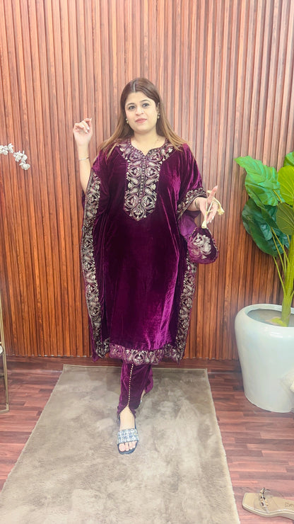 Party wear velvet kaftan set