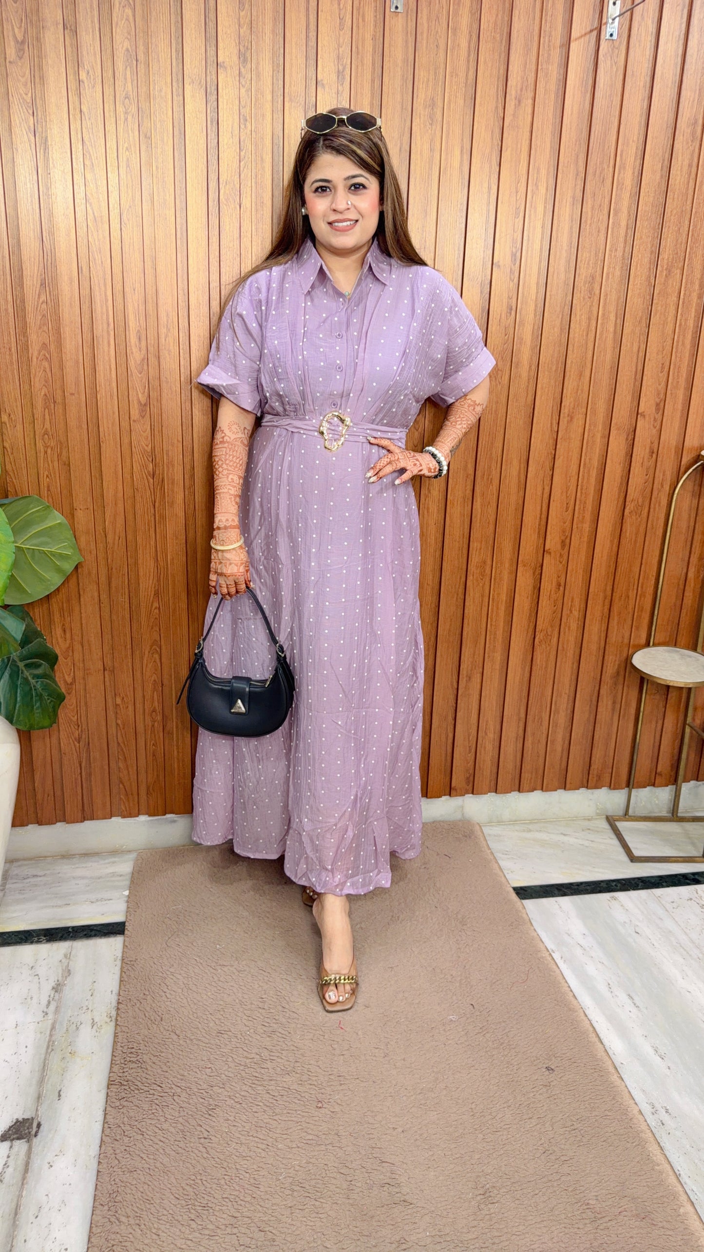 Collar Polka Cotton Linen Dress