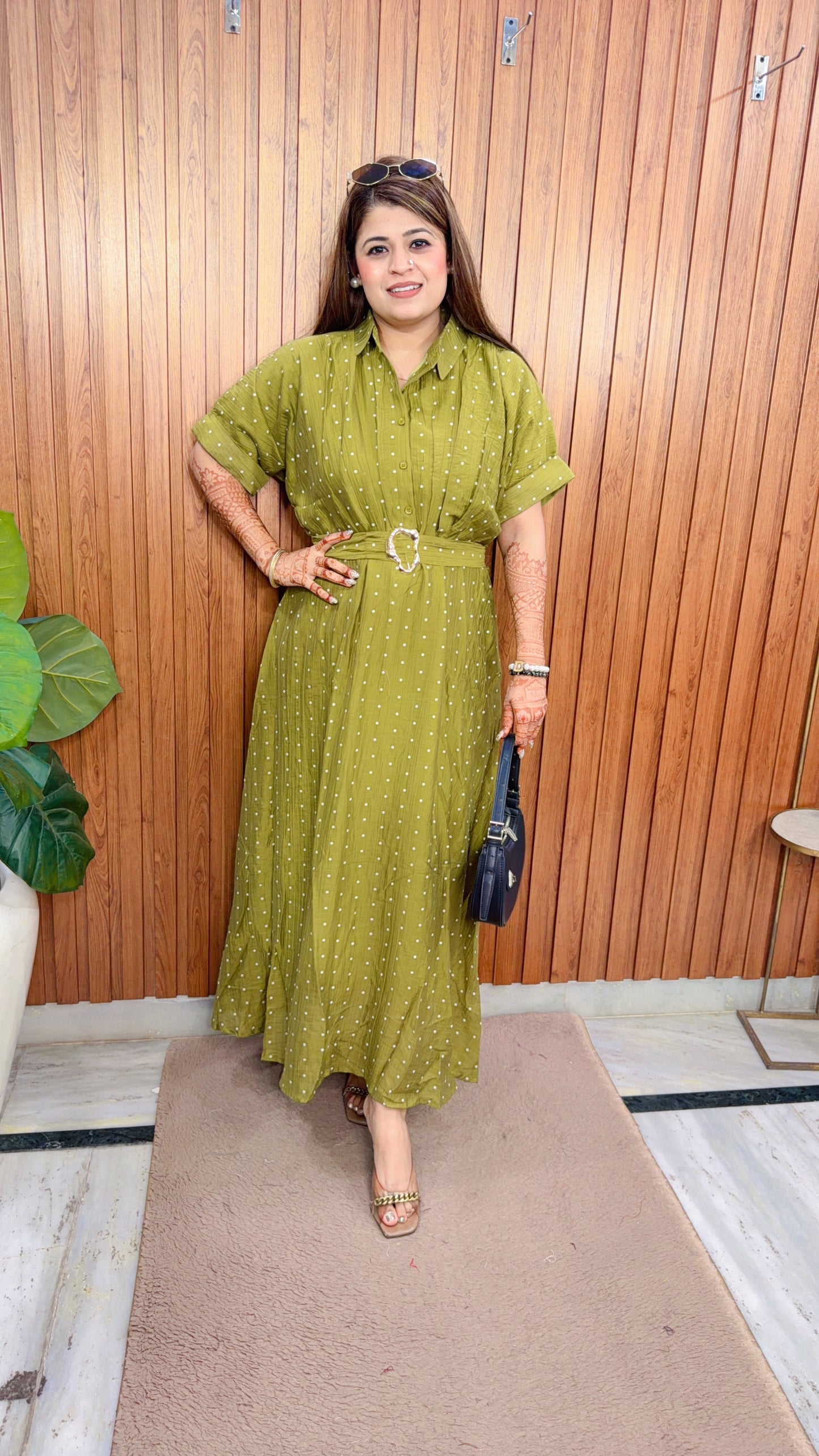 Collar Polka Cotton Linen Dress
