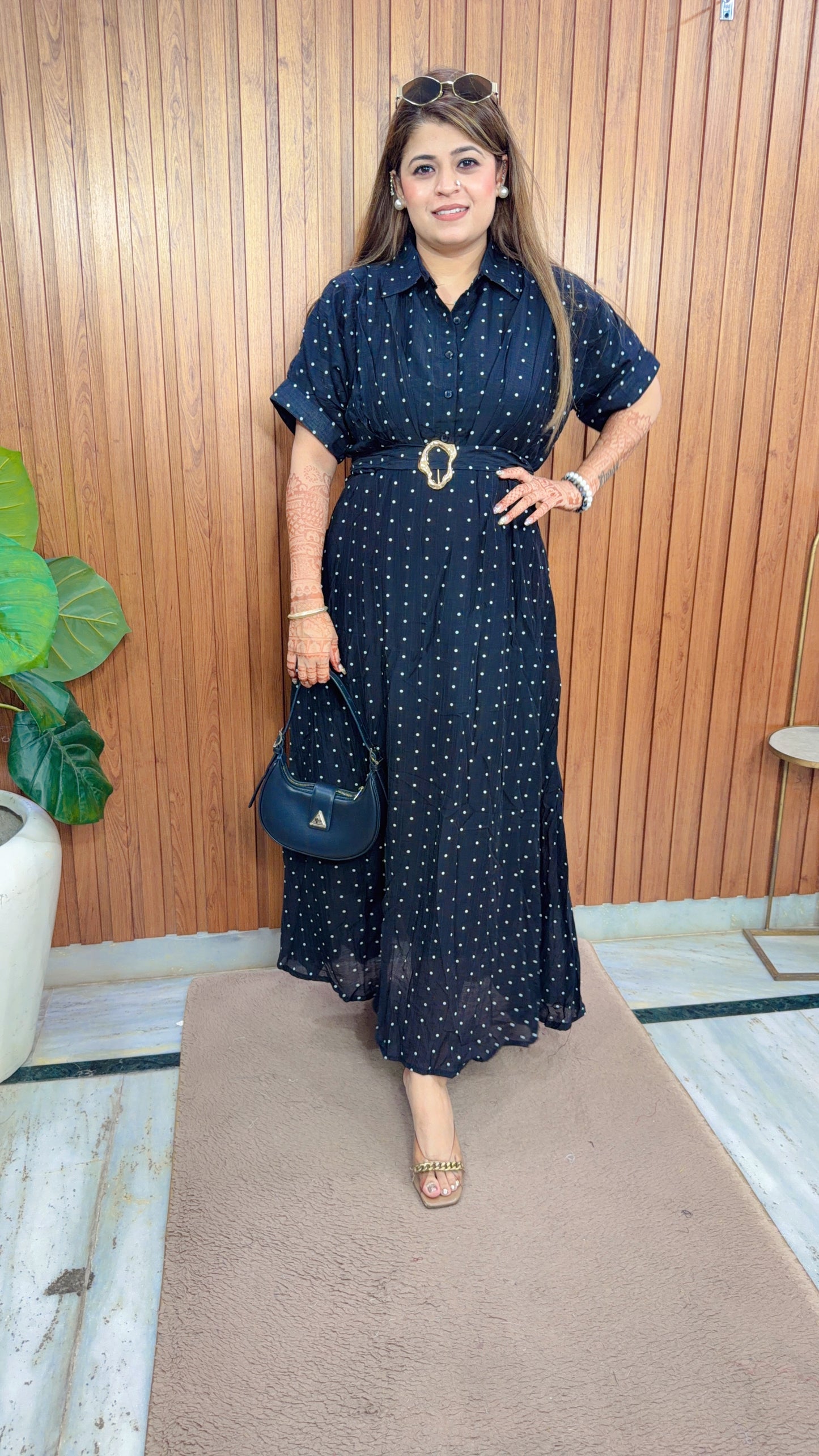 Collar Polka Cotton Linen Dress