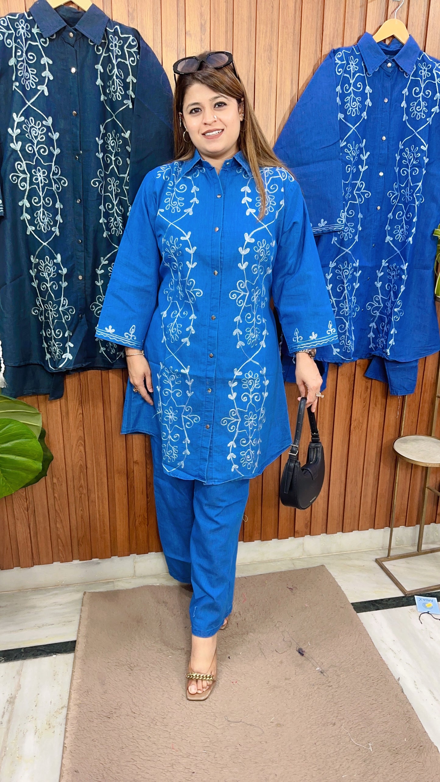 Classic Embroidery Long Denim Coord set