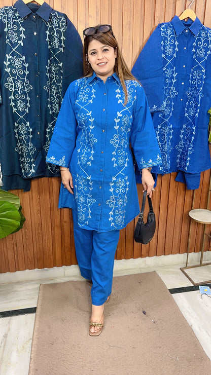 Classic Embroidery Long Denim Coord set