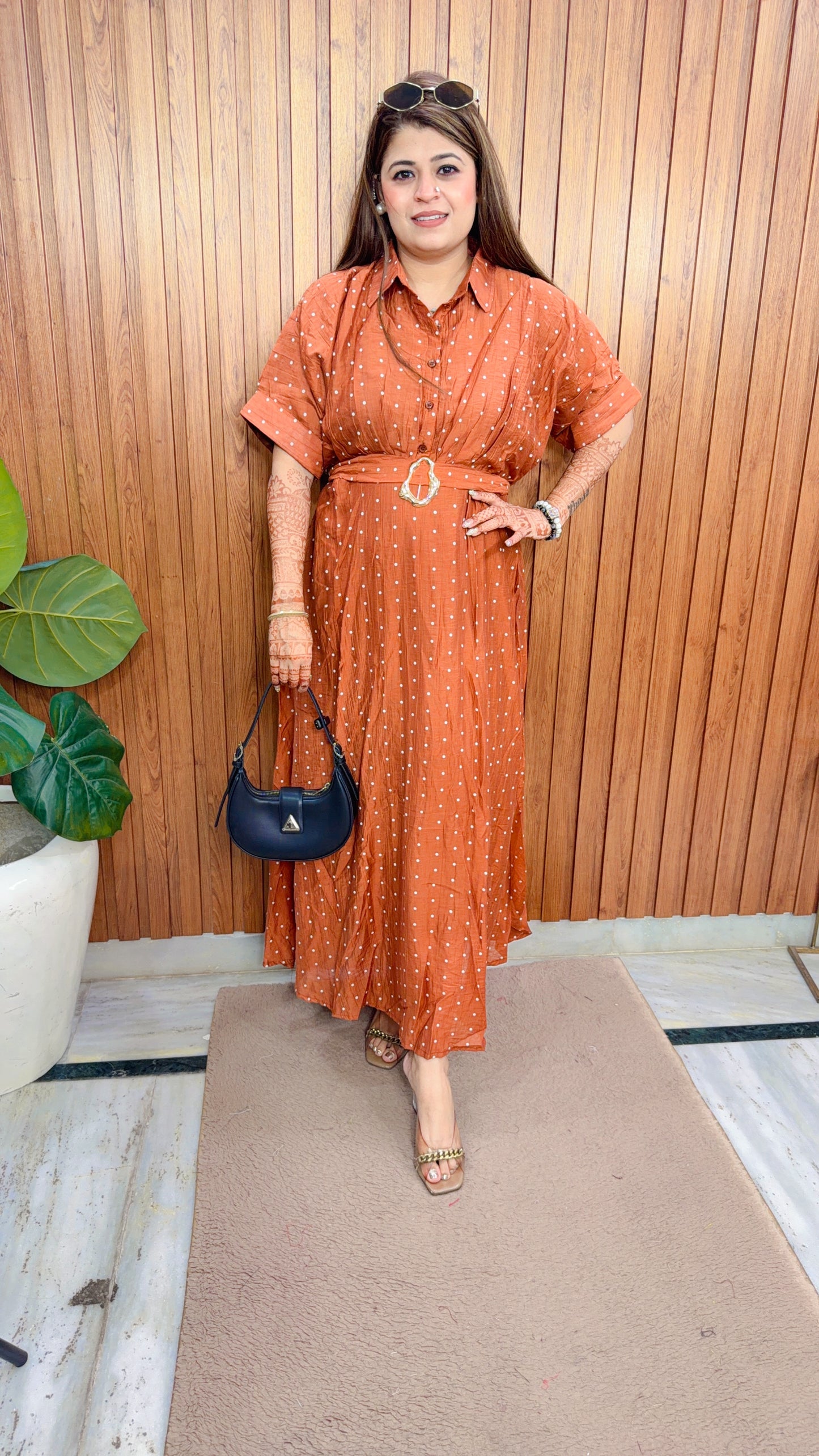 Collar Polka Cotton Linen Dress