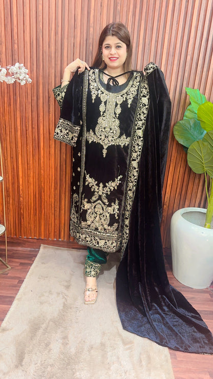 Pakistani velvet hand embroidery suit set