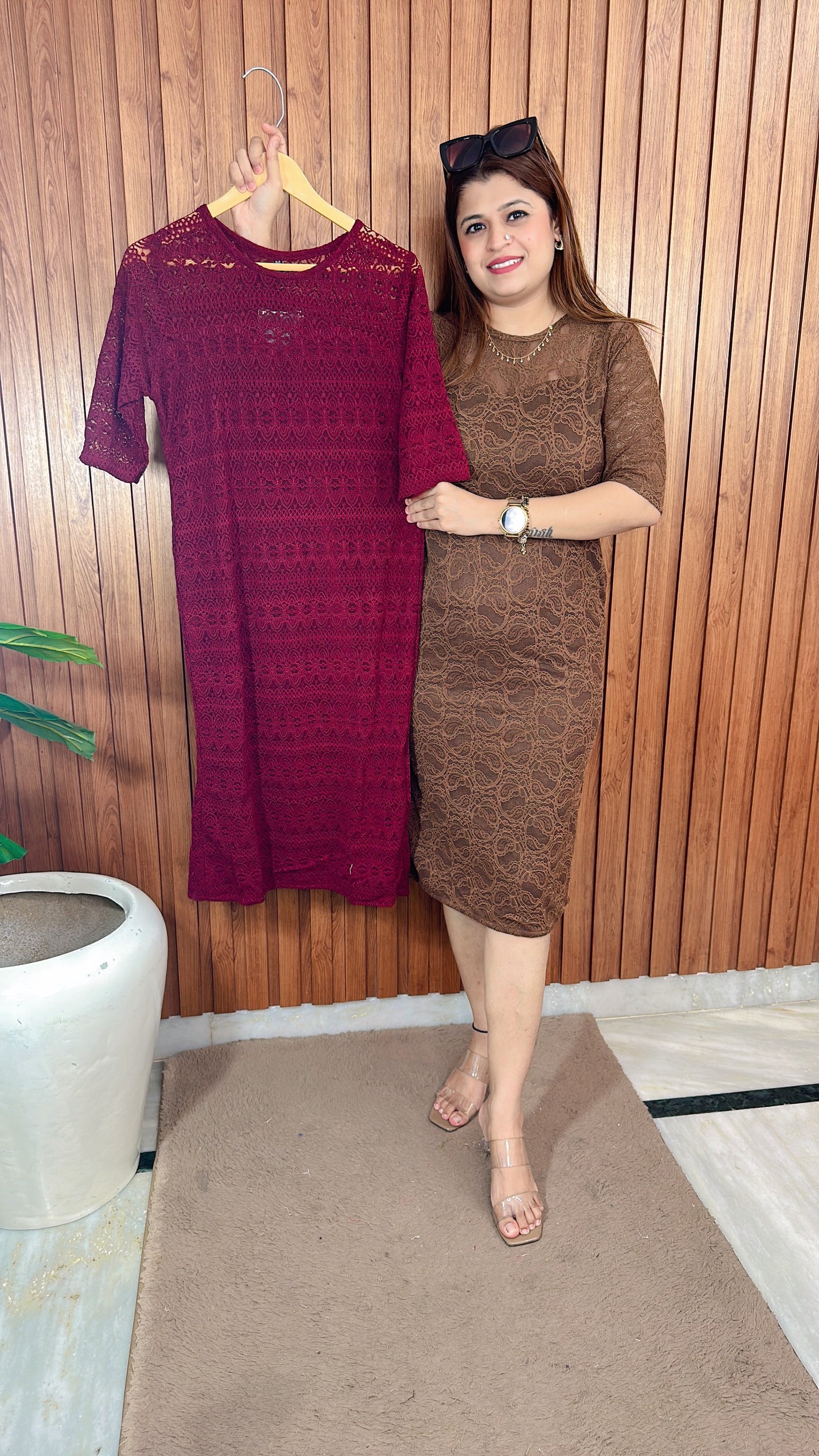 Knee length Net Imported Dress