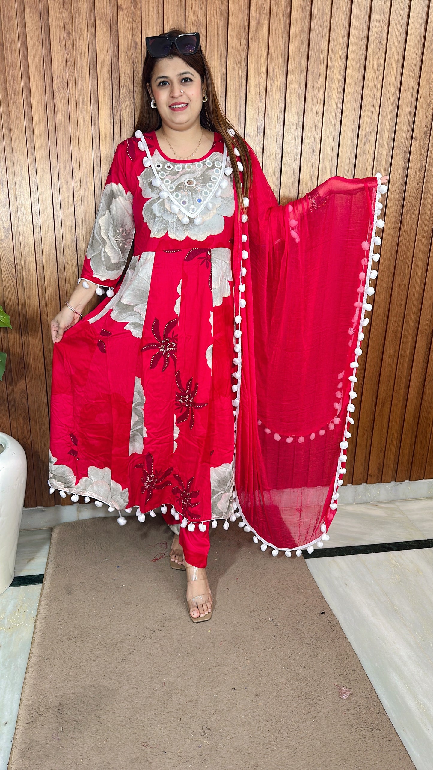 Pom pom Style Pure cotton Anarkali suit