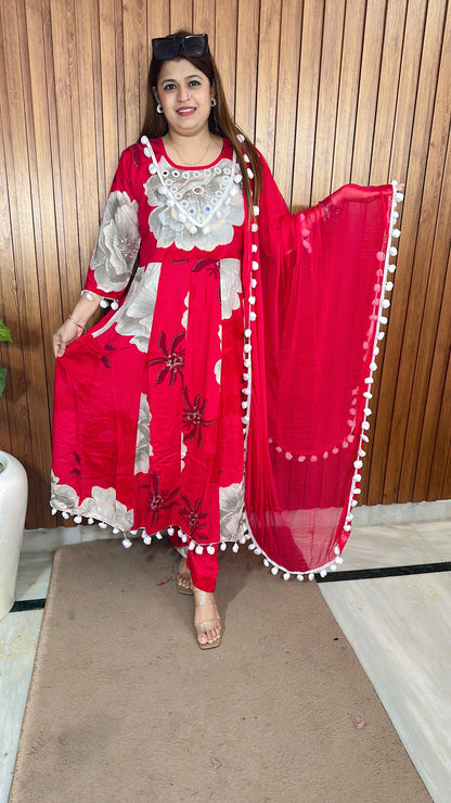Pom pom Style Pure cotton Anarkali suit