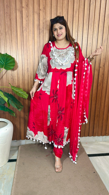 Pom pom Style Pure cotton Anarkali suit