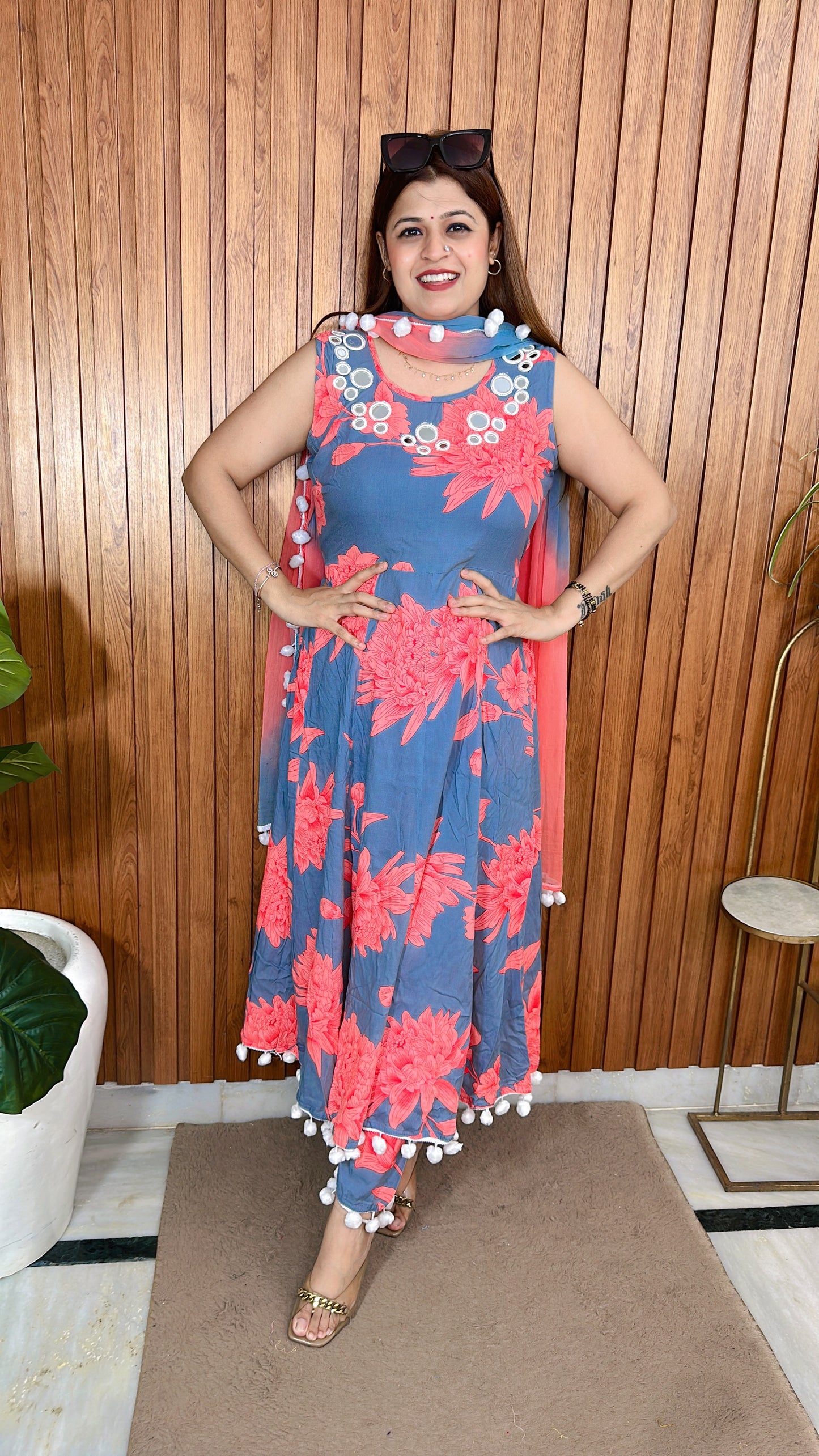 Pom Pom style cut sleeve Anarkali