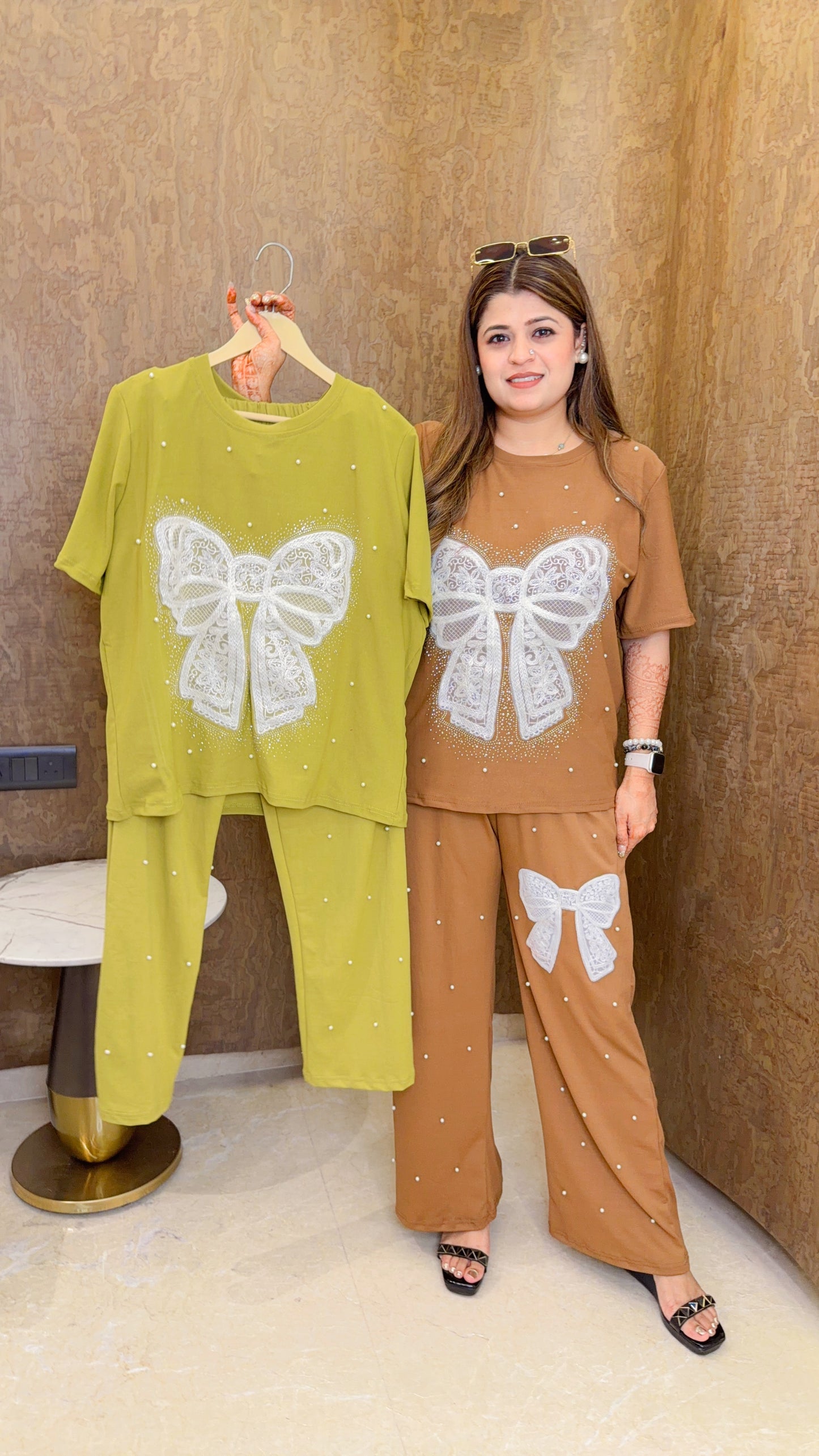 Bow crosia Pearl Imported Lycra Coord Set