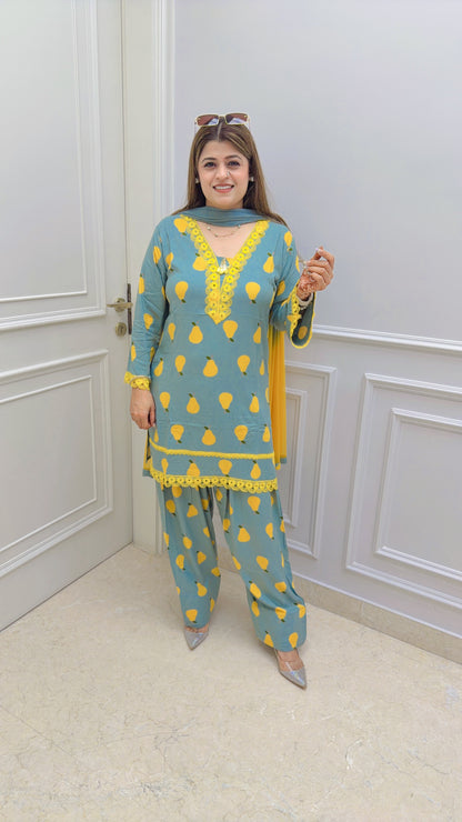 Akashi Printed Farshi Three Piece Suit