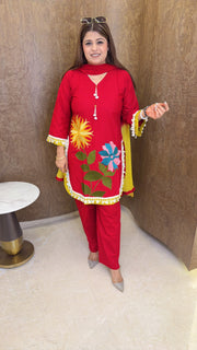 Teej Special Embroidery Three Piece Suit