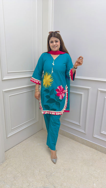 Teej Special Embroidery Three Piece Suit
