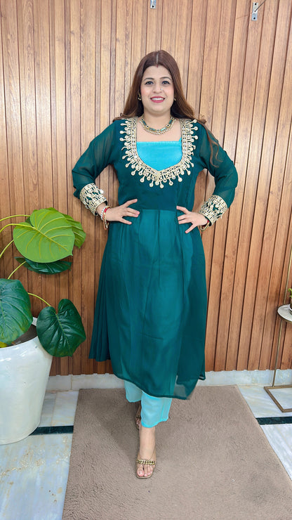 Indo western Mirror work speghetti Kurta set